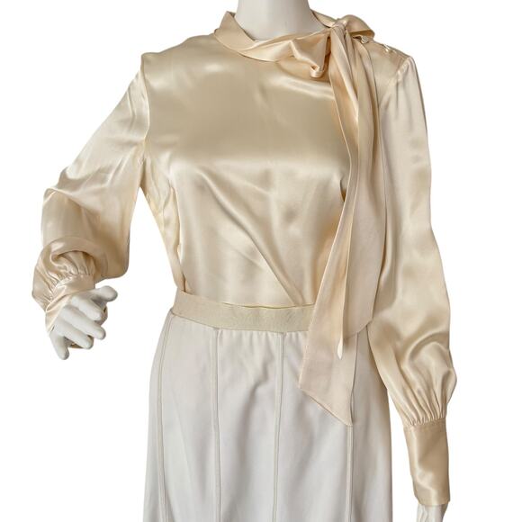 J.CREW COLLECTION CREAM SILK BLOUSE WITH TIE NECK WOMEN SIZE SMALL - Picture 7 of 14